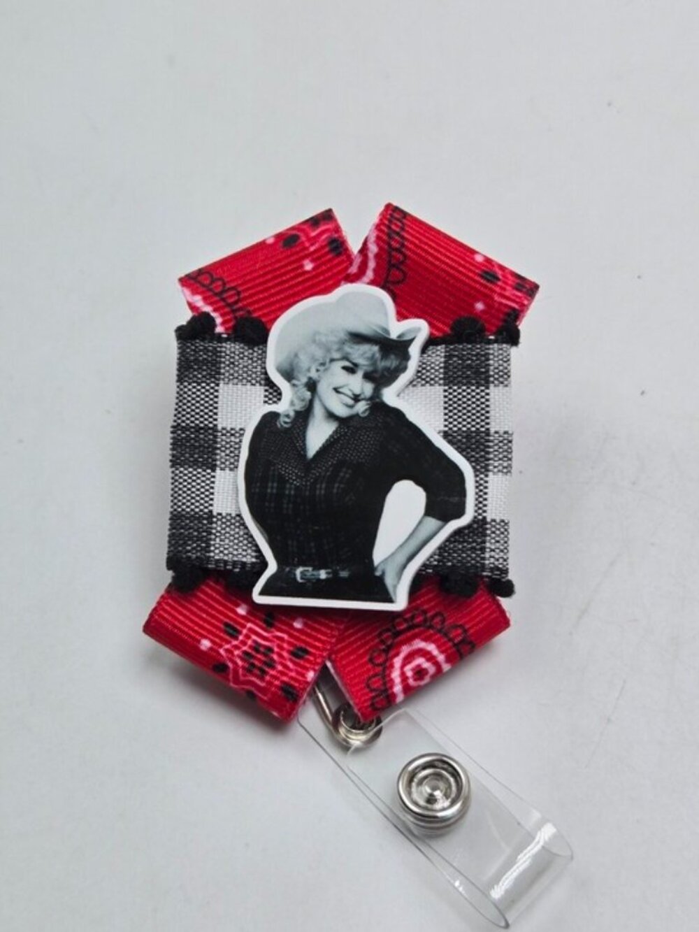 OOAK Handmade Vintage Dolly Badge Reel Dolly Parton Name Tag Holder Nurse